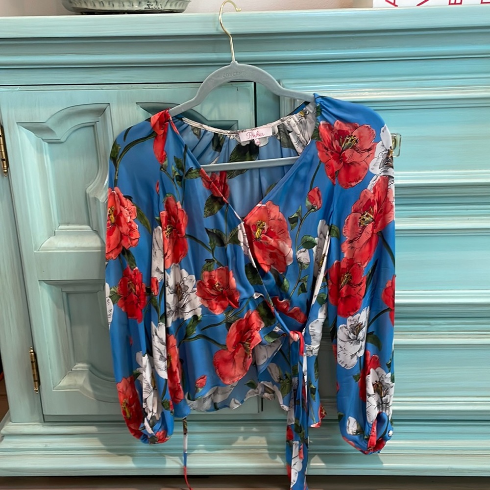 Parker floral ruffle silk top size XXS